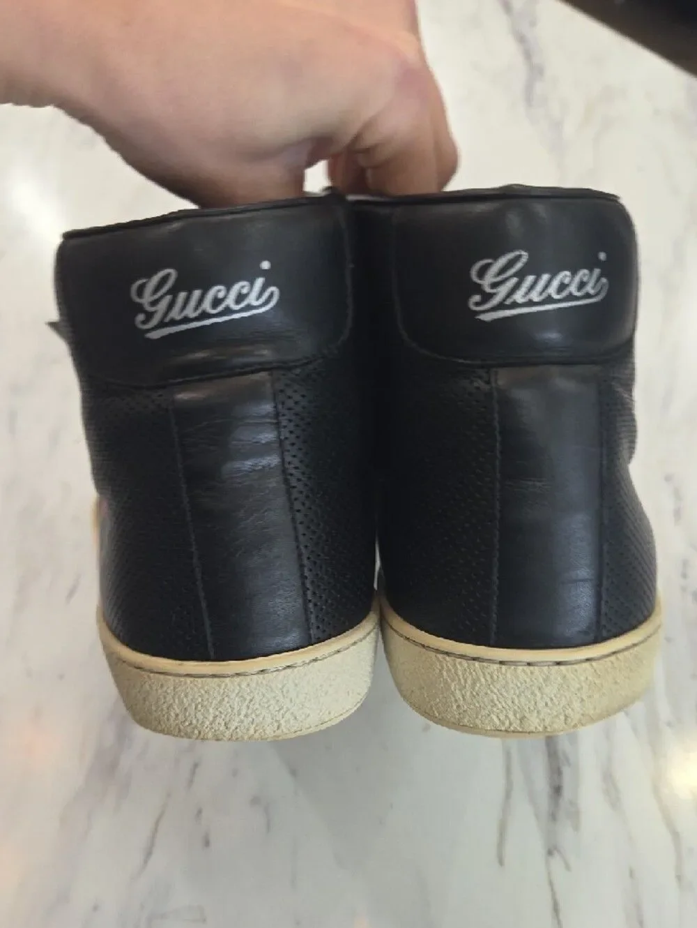 Gucci Black High-Top Sneakers with Red & Green Stripe